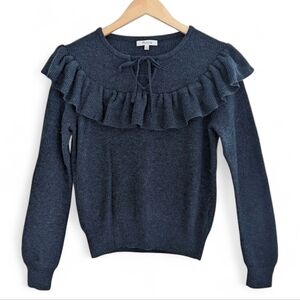 Madewell Wool Alpaca Blend Sweater Ruffled Tie Front Navy Heather Size Medium